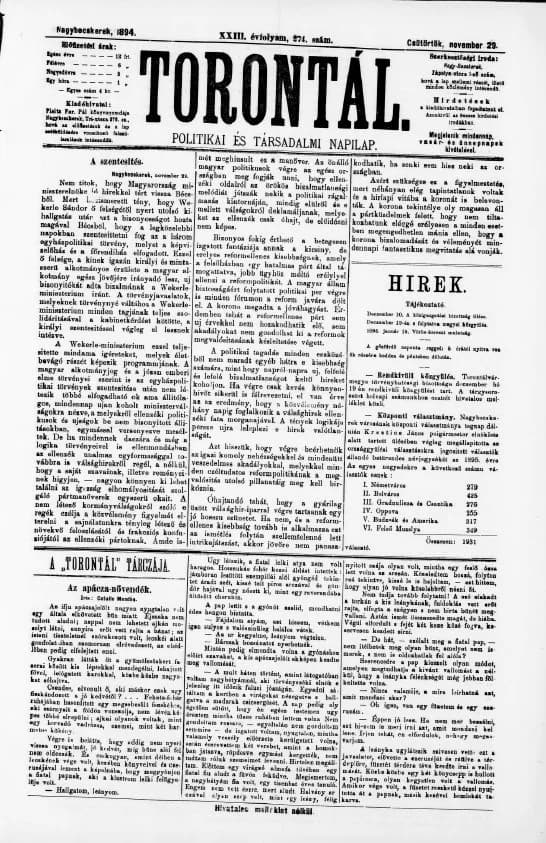 Torontál, 23. évf. 1894. november 29. 274. sz.