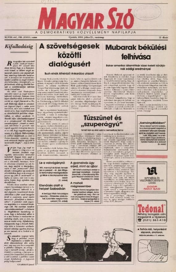 Magyar Szó, 48. évf. 1991. július 21. 198. sz. 1–32. oldal
