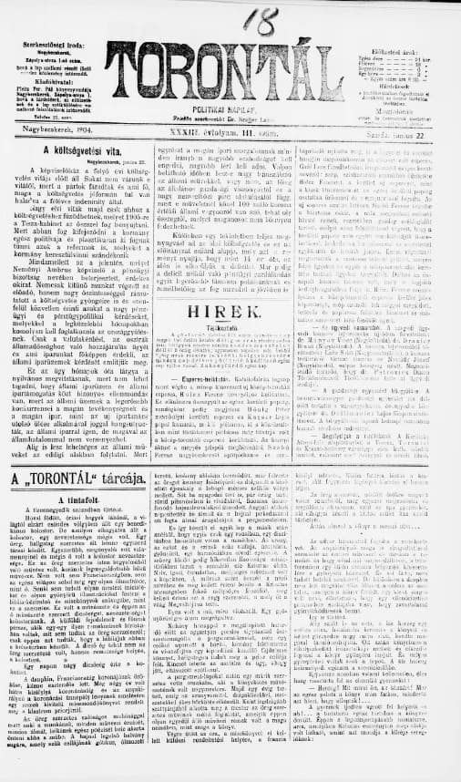 Torontál, 33. évf. 1904. június 22. 141. sz.
