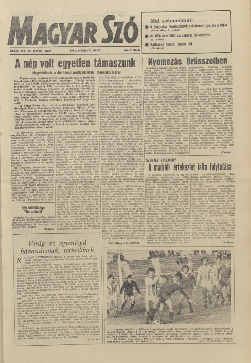 Magyar Szó, 39. évf. 1982. március 8. 65. sz. 1–8. oldal