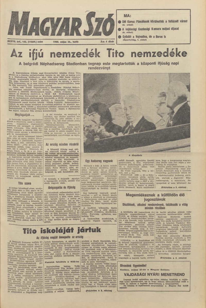 Magyar Szó, 37. évf. 1980. május 26. 143. sz. 1–16. oldal