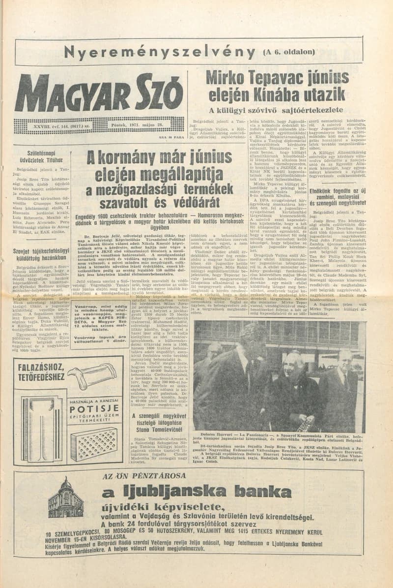 Magyar Szó, 28. évf. 1971. május 28. 144. sz. 1–12. oldal