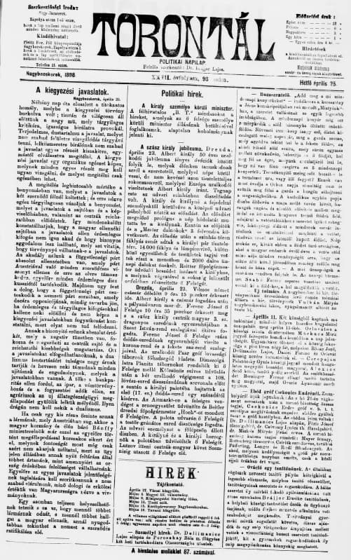 Torontál, 27. évf. 1898. április 25. 93. sz.