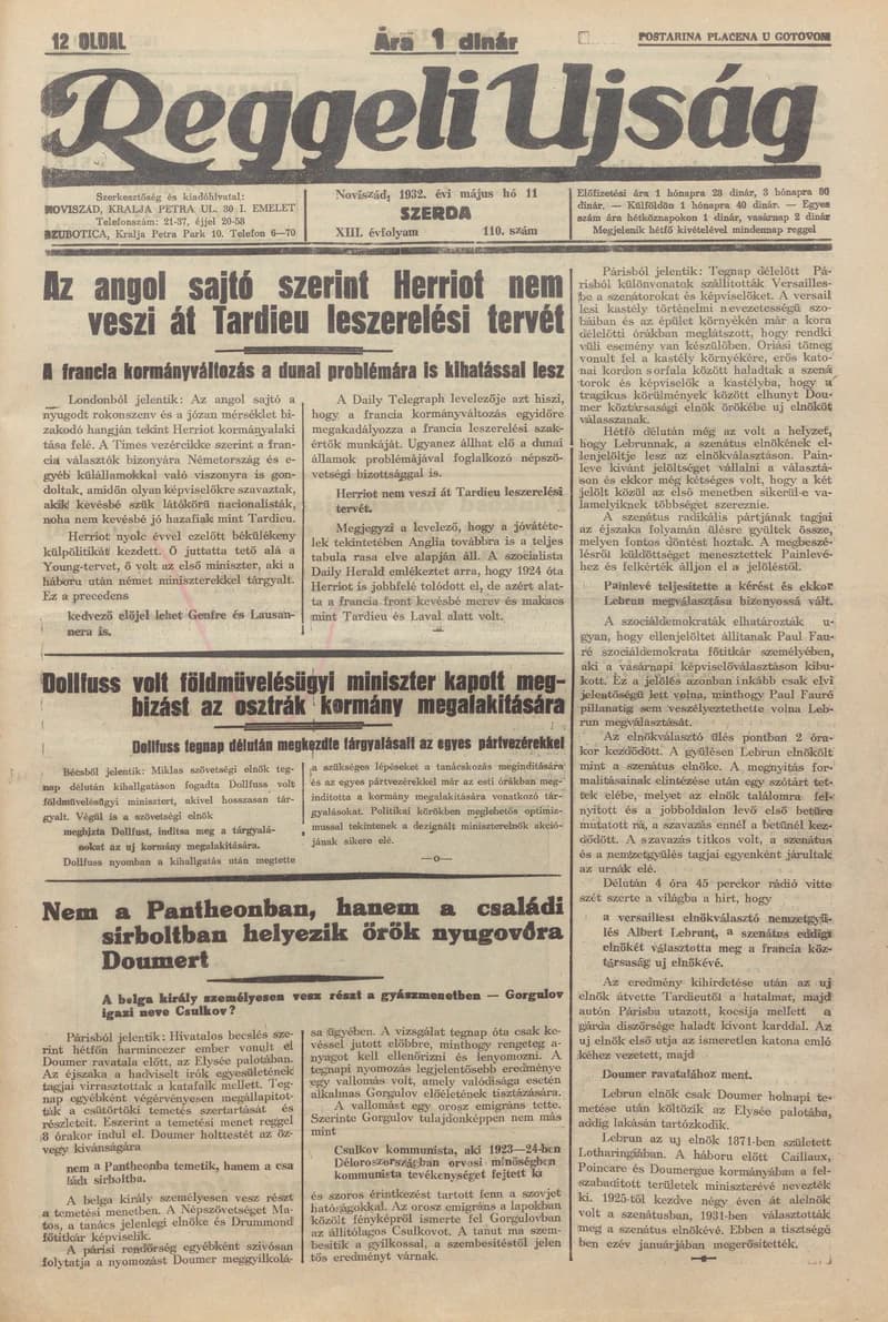 Reggeli Újság, 13. évf. 1932. május 11. 110. sz.
