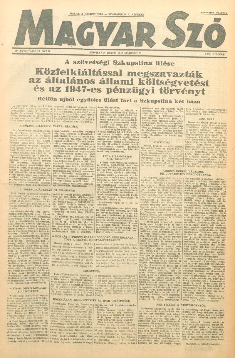 Magyar Szó, 4. évf. 1947. március 31. 76. sz. 1–4. oldal