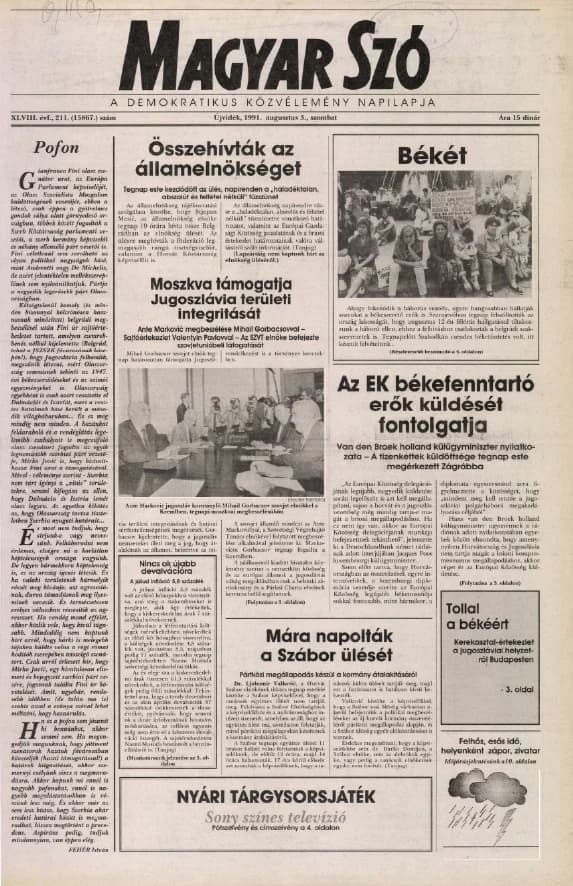 Magyar Szó, 48. évf. 1991. augusztus 3. 211. sz. 1–20. oldal