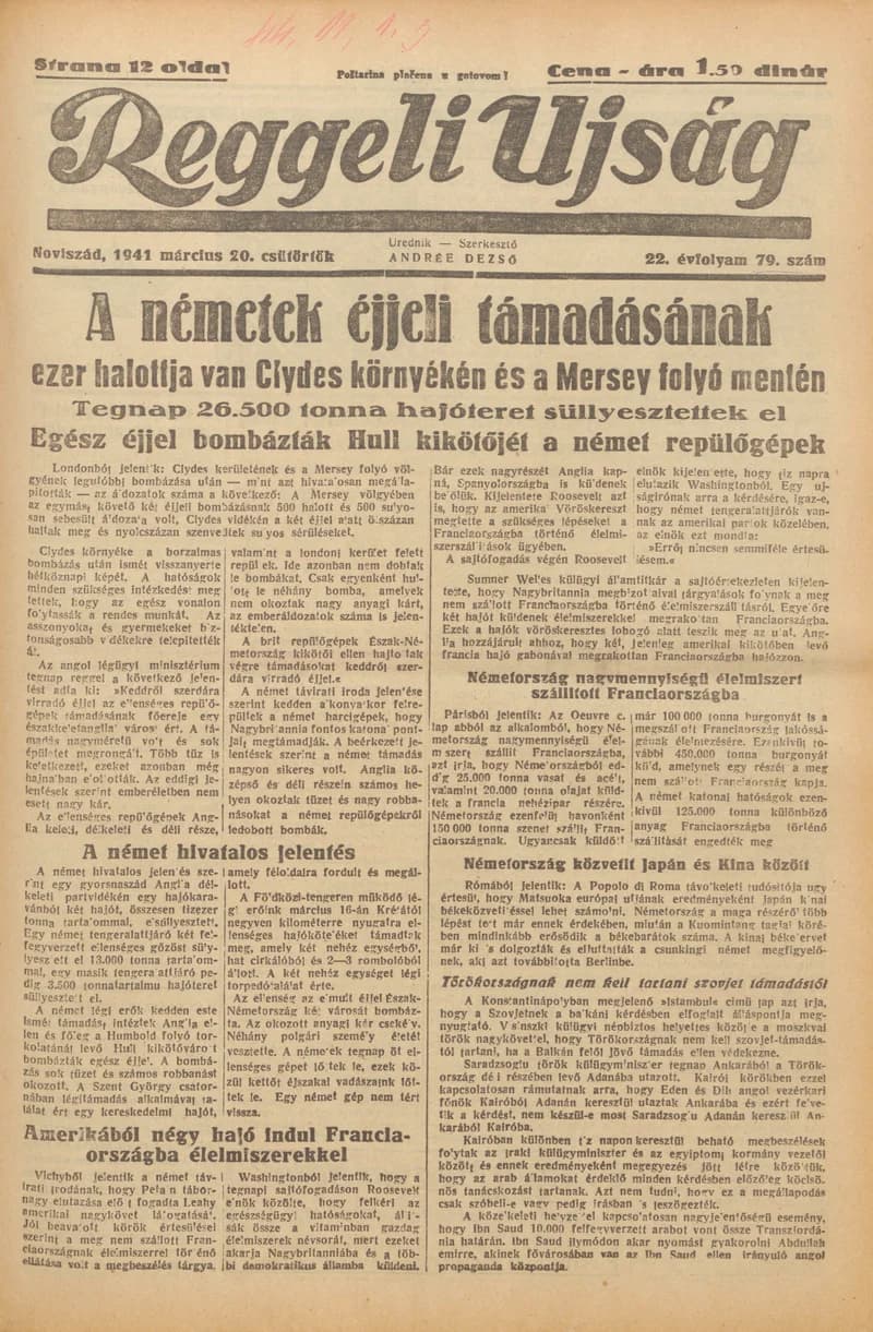 Reggeli Újság, 22. évf. 1941. március 20. 79. sz.