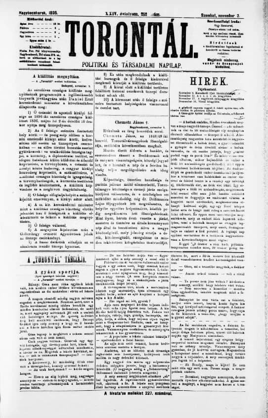 Torontál, 24. évf. 1895. november 2. 252. sz.