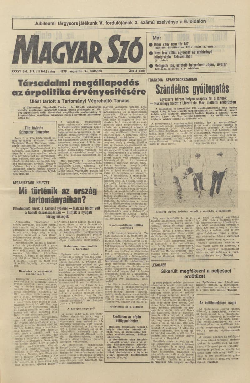 Magyar Szó, 36. évf. 1979. augusztus 9. 217. sz. 1–16. oldal