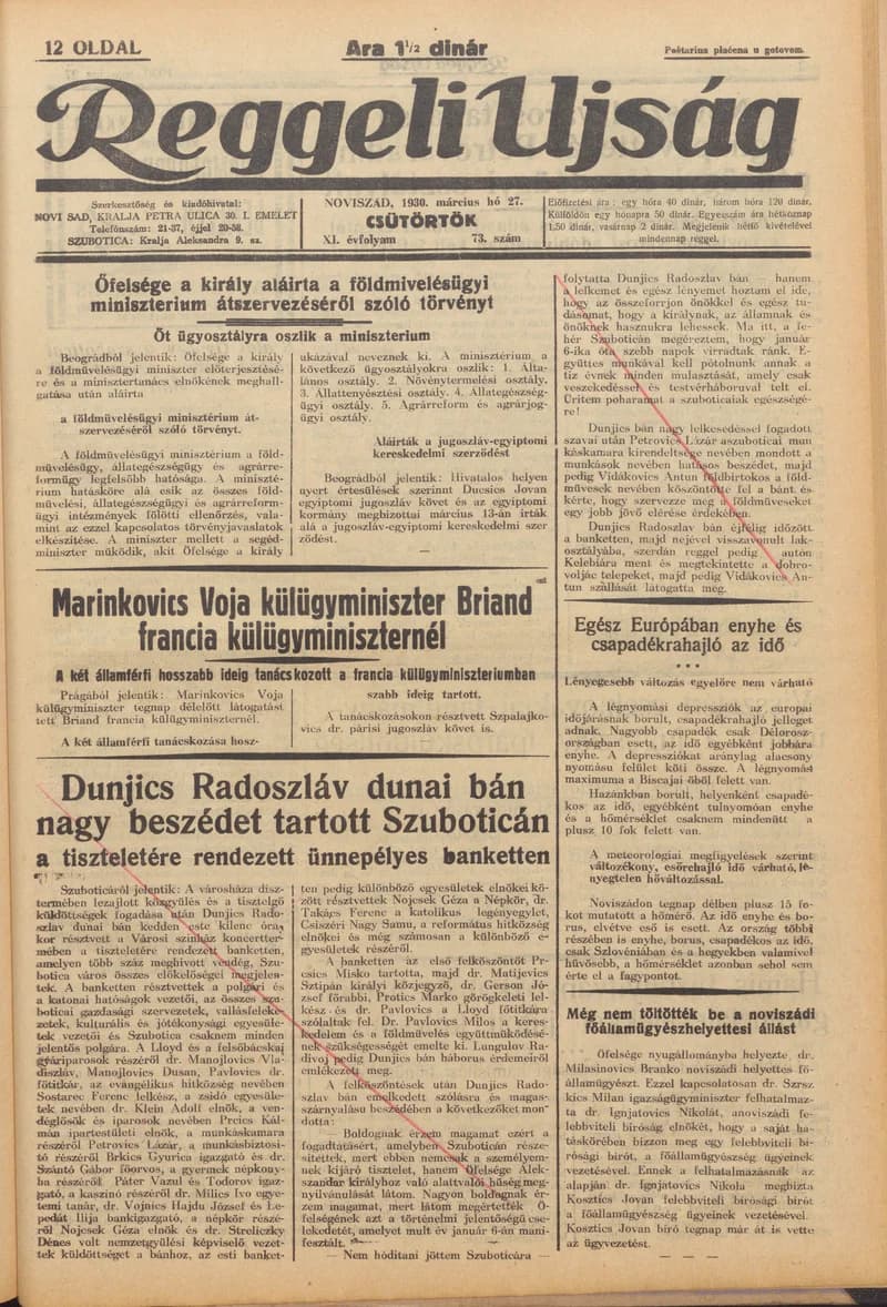 Reggeli Újság, 11. évf. 1930. március 27. 73. sz.