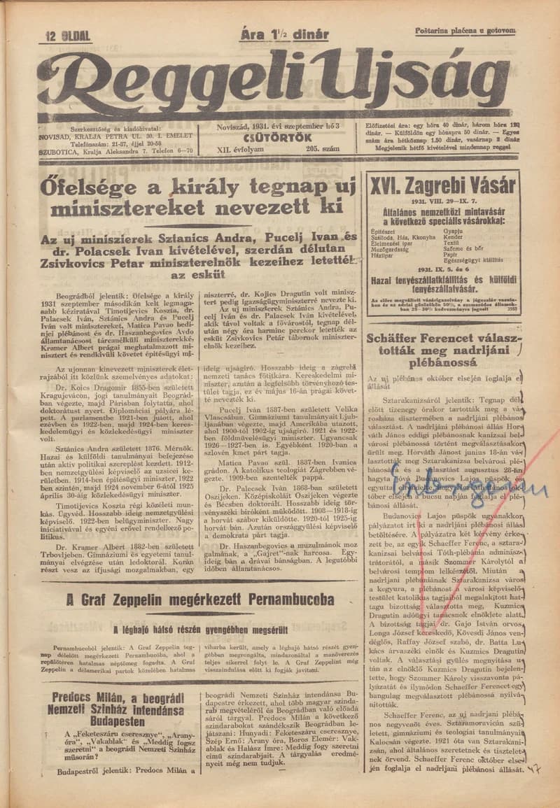 Reggeli Újság, 12. évf. 1931. szeptember 3. 205. sz.