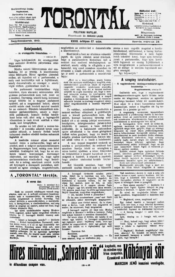 Torontál, 39. évf. 1910. március 23. 67. sz.