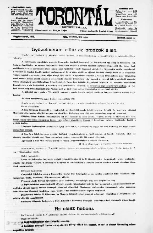 Torontál, 44. évf. 1915. június 5. 126. sz.
