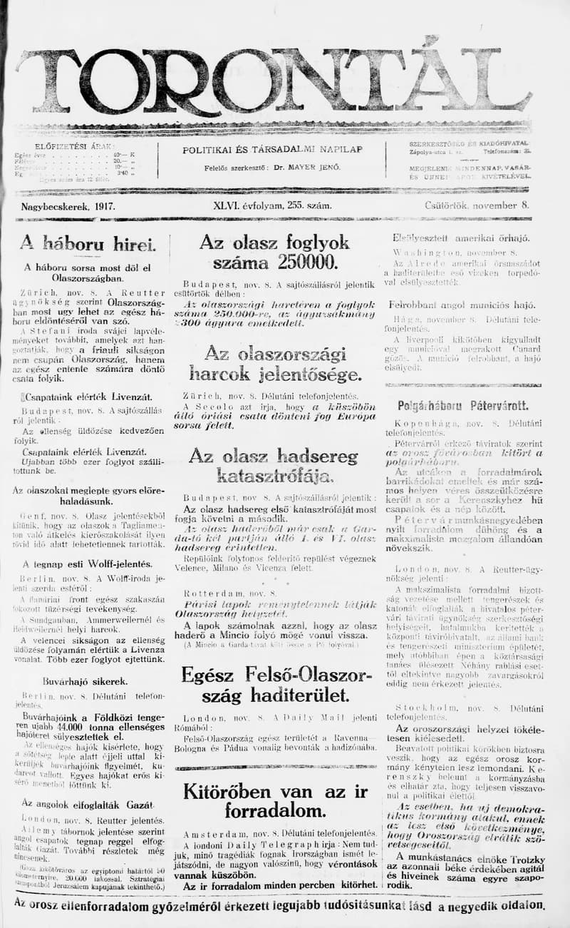Torontál, 46. évf. 1917. november 8. 255. sz.
