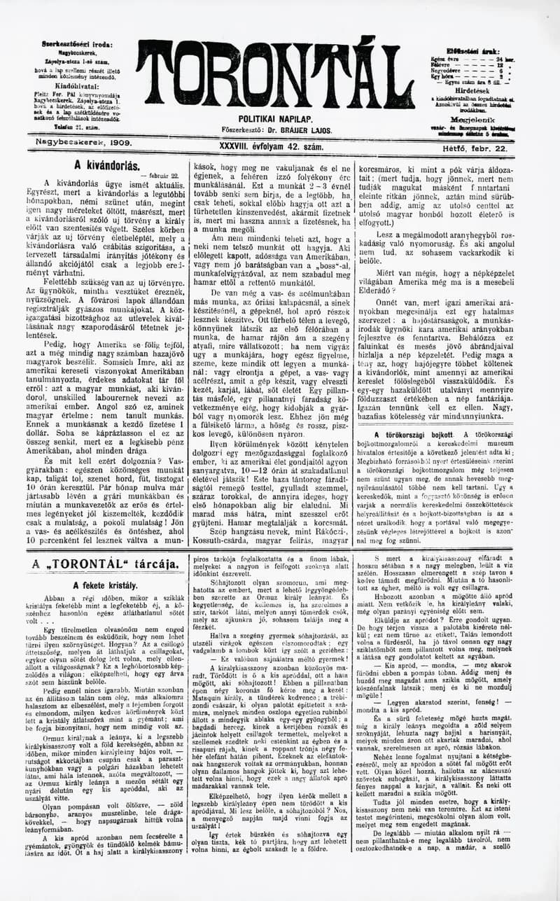 Torontál, 38. évf. 1909. február 22. 42. sz.