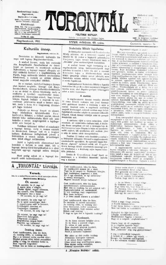 Torontál, 32. évf. 1903. március 26. 69. sz.