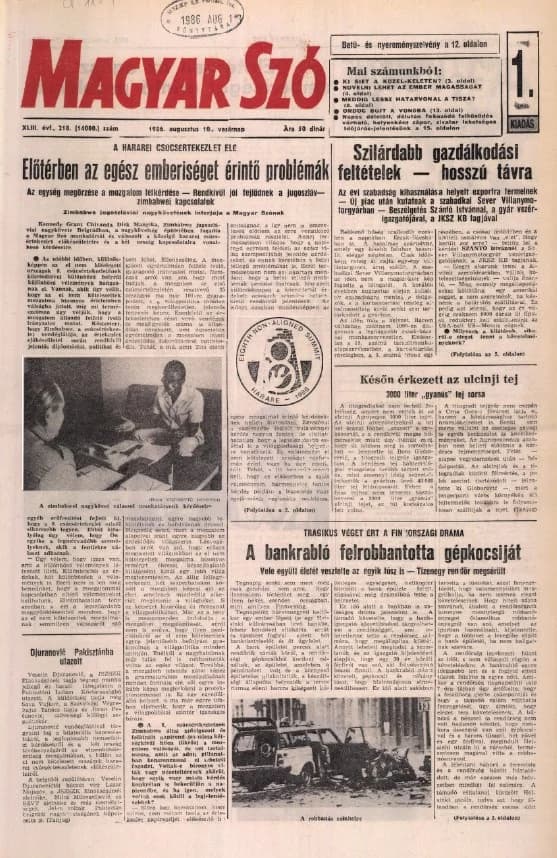 Magyar Szó, 43. évf. 1986. augusztus 10. 218. sz. 1–28. oldal