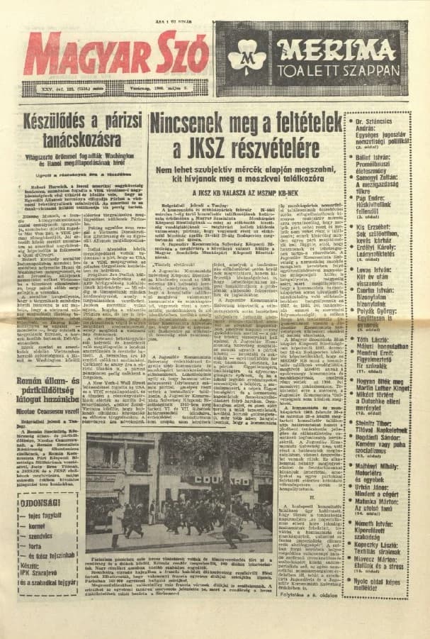Magyar Szó, 25. évf. 1968. május 5. 122. sz. 1–32. oldal