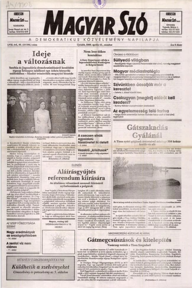 Magyar Szó, 57. évf. 2000. április 22. 95. sz. 1–16. oldal