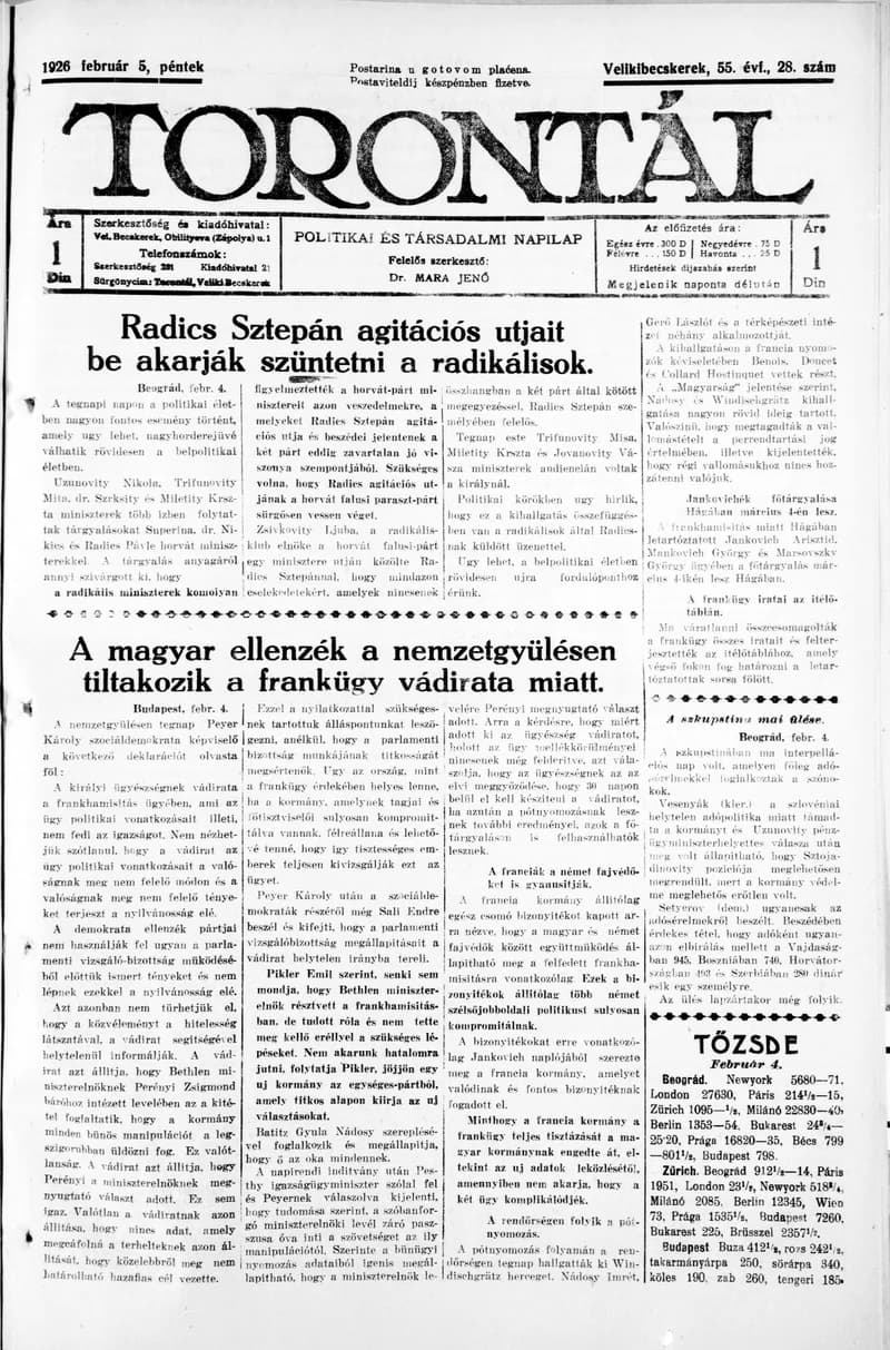 Torontál, 55. évf. 1926. február 5. 28. sz.