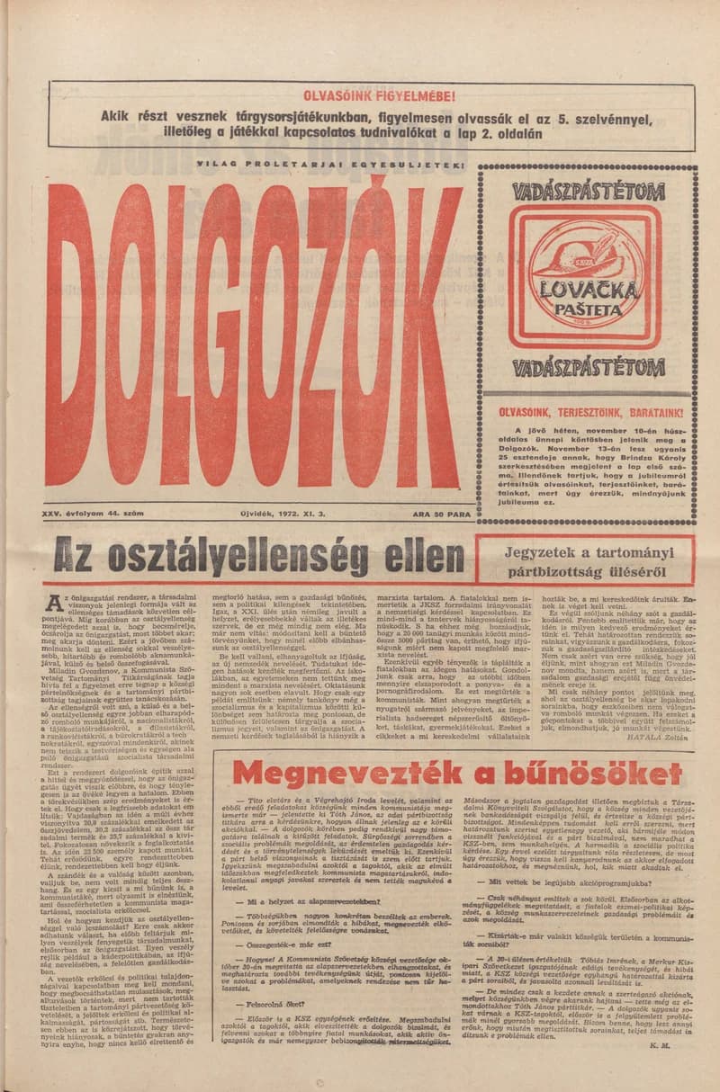 Dolgozók, 26. évf. 1972. november 3. 44. sz.