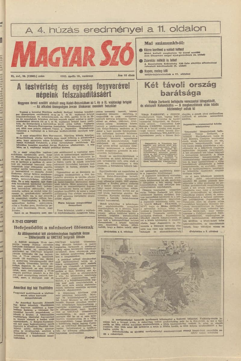 Magyar Szó, 40. évf. 1983. április 10. 98. sz. 1–32. oldal