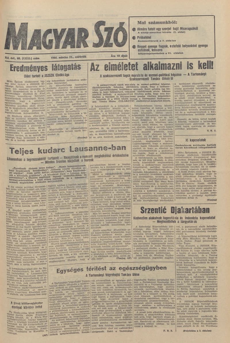 Magyar Szó, 41. évf. 1984. március 22. 80. sz. 1–20. oldal