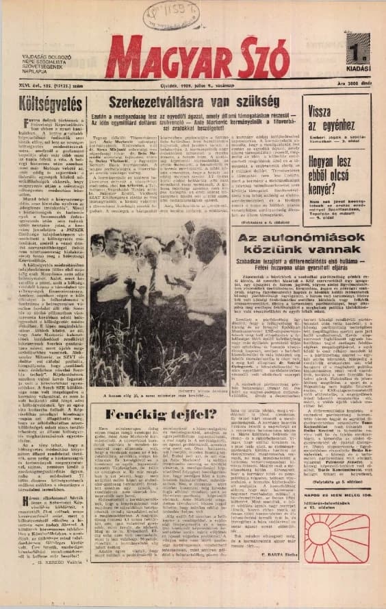 Magyar Szó, 46. évf. 1989. július 9. 185. sz. 1–28. oldal