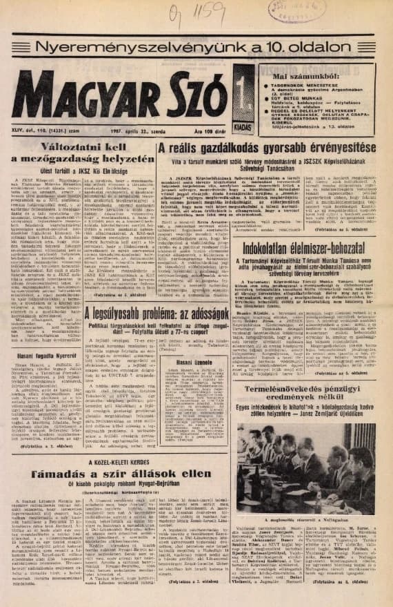 Magyar Szó, 44. évf. 1987. április 22. 110. sz. 1–16. oldal