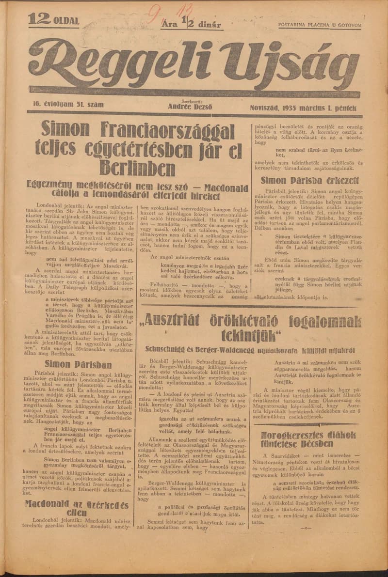 Reggeli Újság, 16. évf. 1935. március 1. 51. sz.