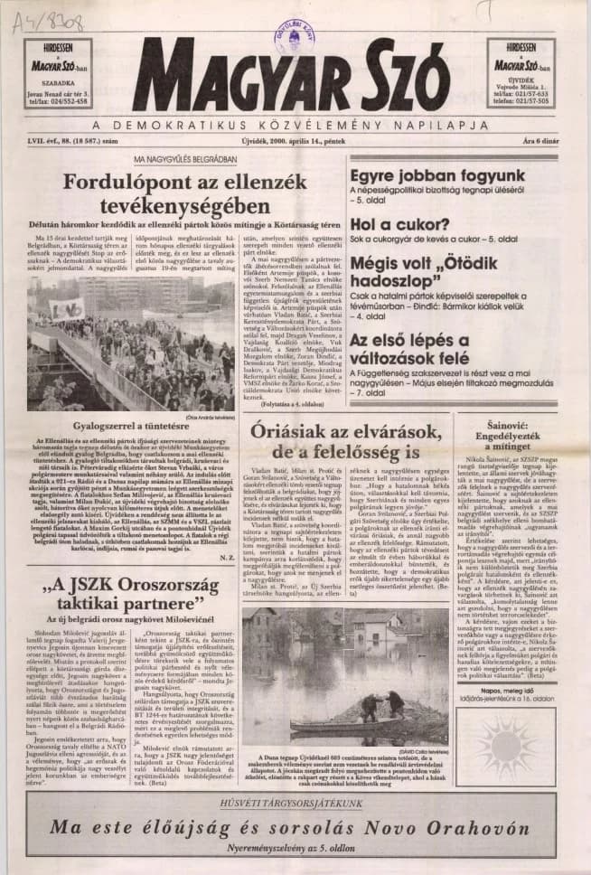 Magyar Szó, 57. évf. 2000. április 14. 88. sz. 1–16. oldal