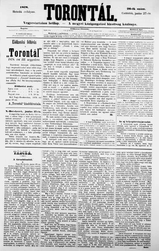 Torontál, 7. évf. 1878. június 27. 26. sz.