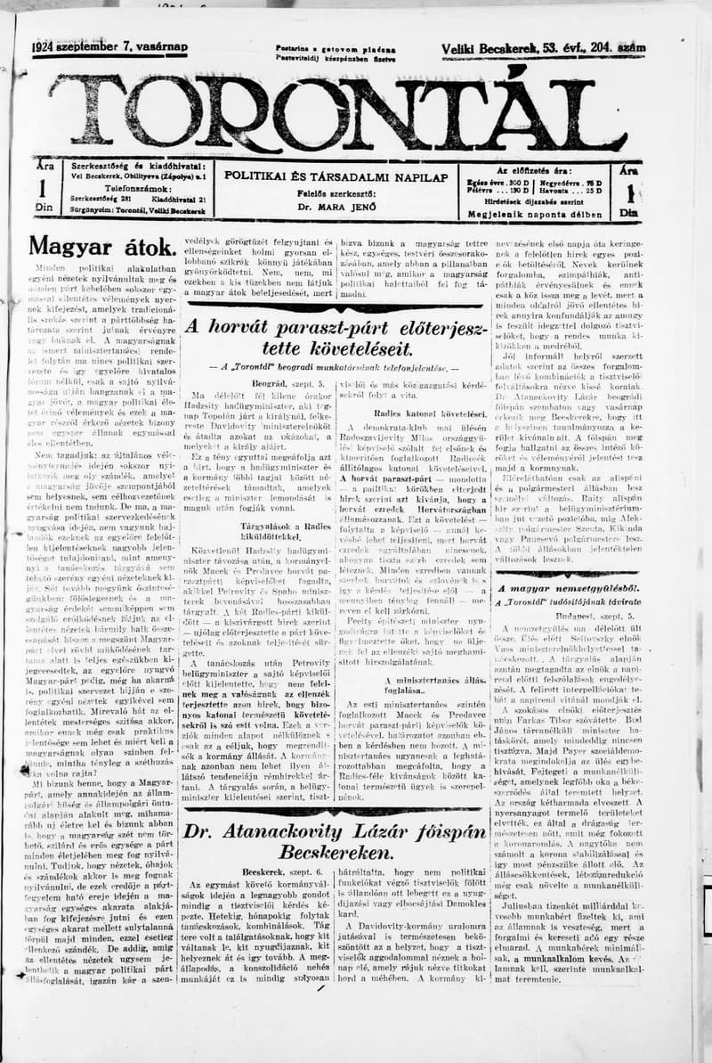 Torontál, 53. évf. 1924. szeptember 7. 204. sz.