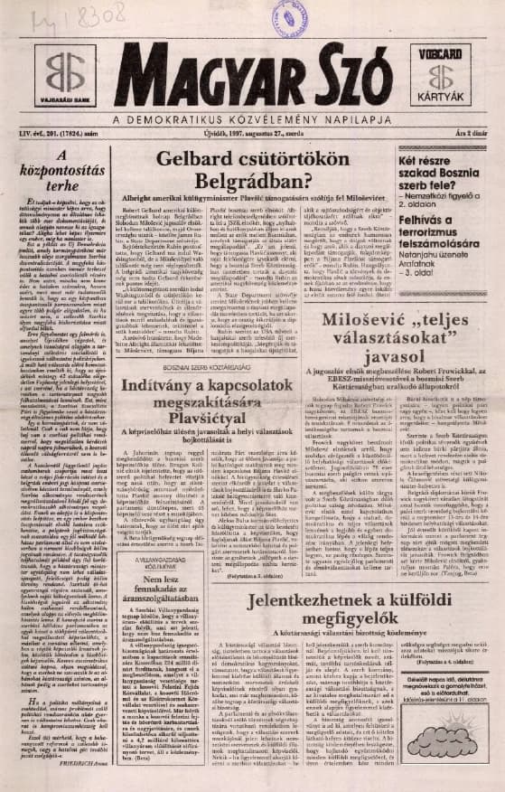 Magyar Szó, 54. évf. 1997. augusztus 27. 201. sz. 1–16. oldal