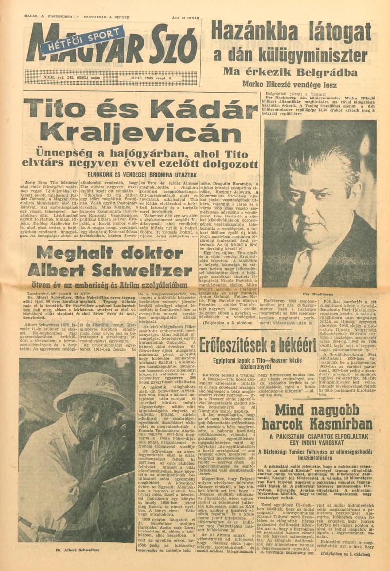 Magyar Szó, 22. évf. 1965. szeptember 6. 245. sz. 1–16. oldal