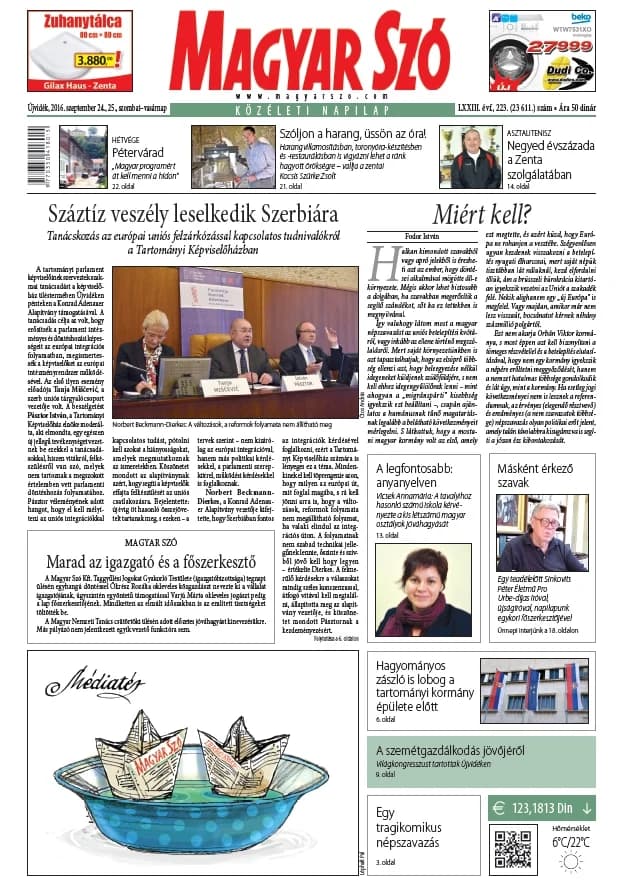 Magyar Szó, 73. évf. 2016. szeptember 24. – 25. 223. sz. 1–44. oldal