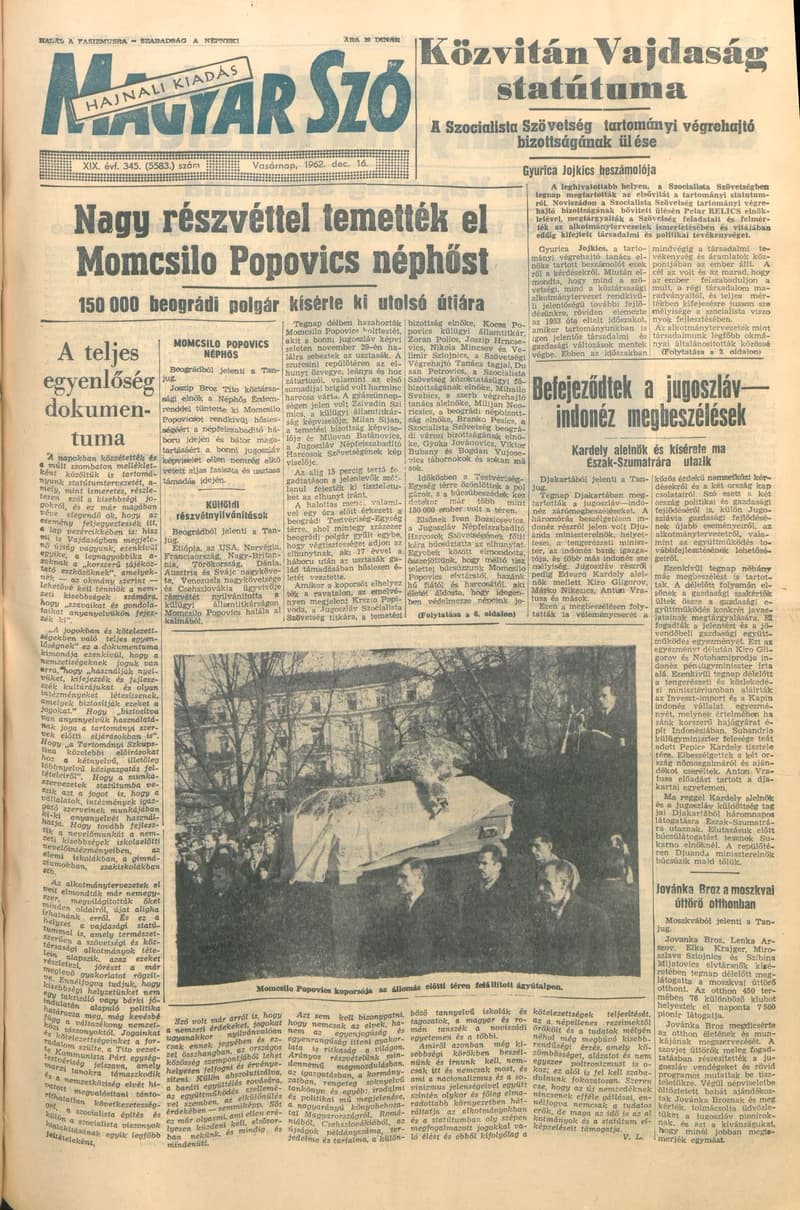 Magyar Szó, 19. évf. 1962. december 16. 345. sz. 1–24. oldal