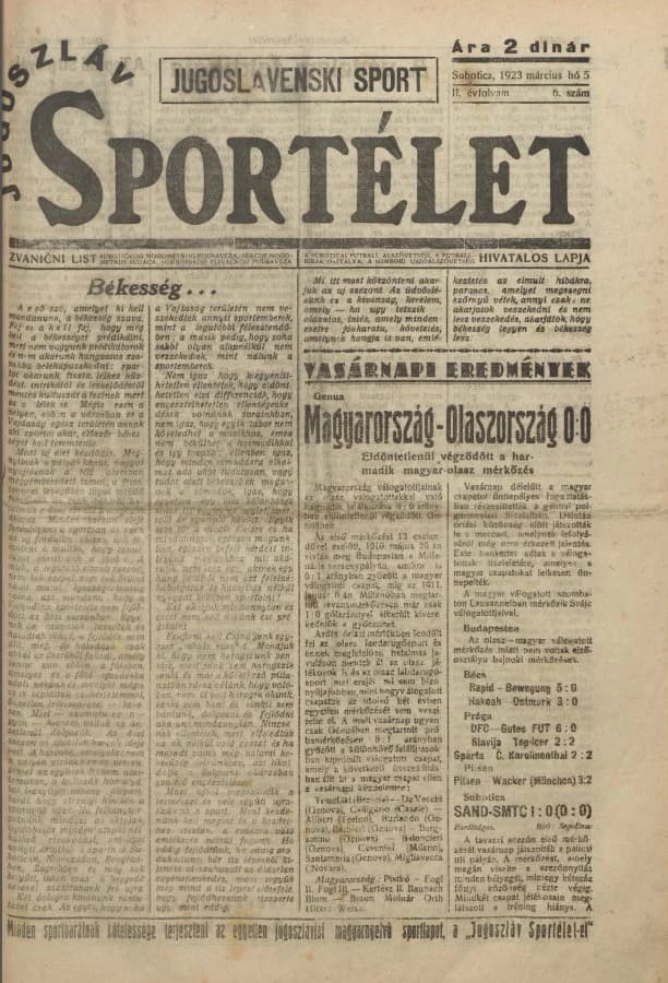 Jugoszláv sportélet, 2. évf. 1923. március 5. 6. sz.