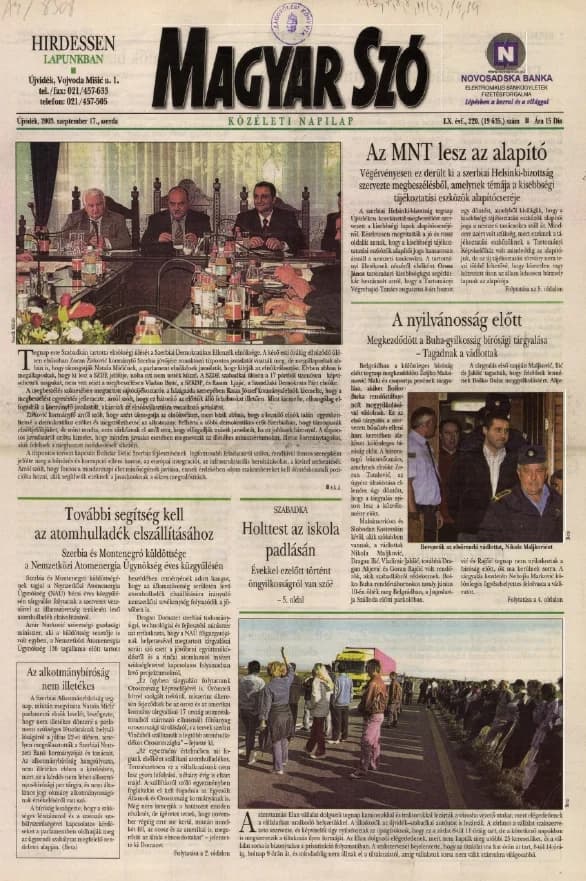 Magyar Szó, 60. évf. 2003. szeptember 17. 220. sz. 1–16. oldal