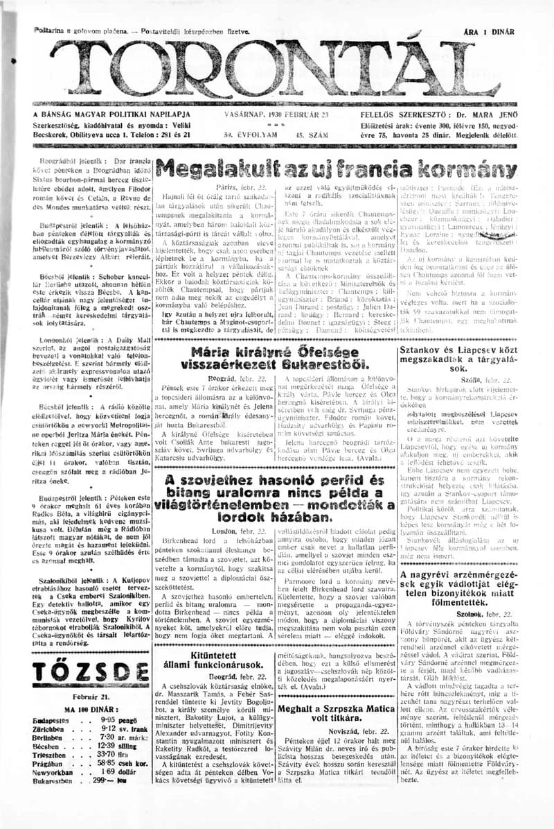 Torontál, 59. évf. 1930. február 23. 45. sz.