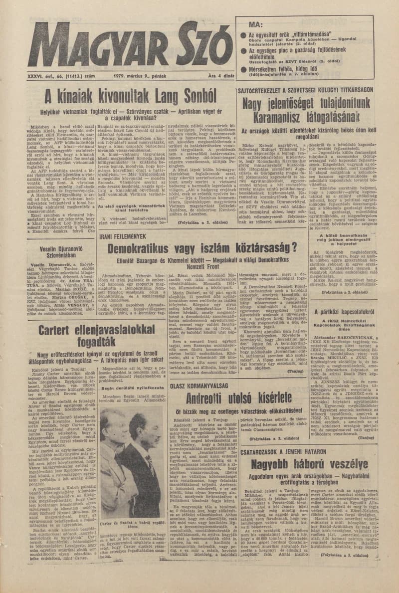 Magyar Szó, 36. évf. 1979. március 9. 66. sz. 1–20. oldal