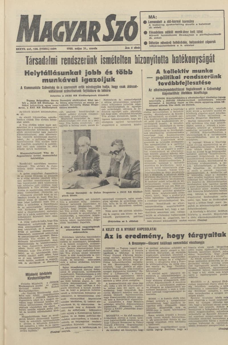 Magyar Szó, 37. évf. 1980. május 21. 138. sz. 1–20. oldal