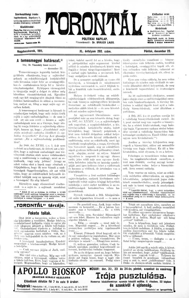 Torontál, 40. évf. 1911. december 22. 292. sz.