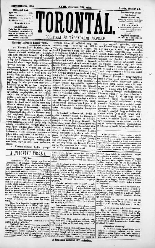Torontál, 23. évf. 1894. október 24. 244. sz.