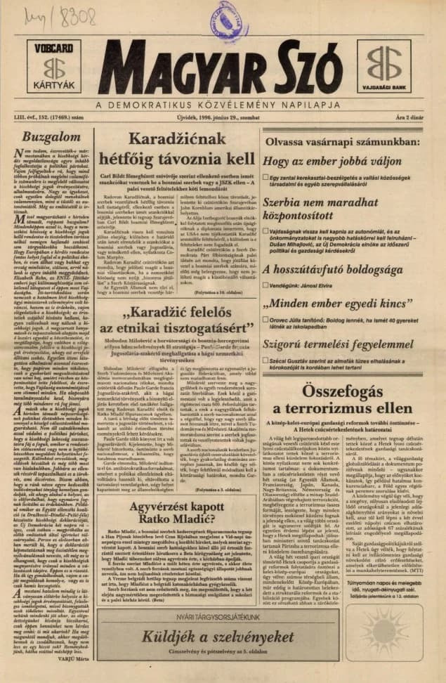 Magyar Szó, 53. évf. 1996. június 29. 152. sz. 1–16. oldal