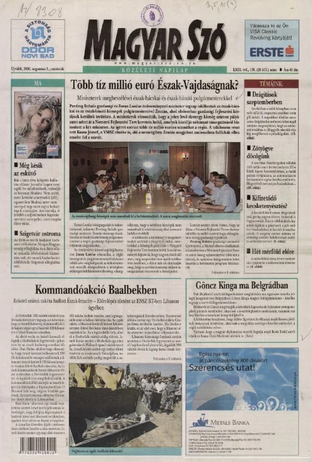 Magyar Szó, 63. évf. 2006. augusztus 3. 178. sz. 1–20. oldal
