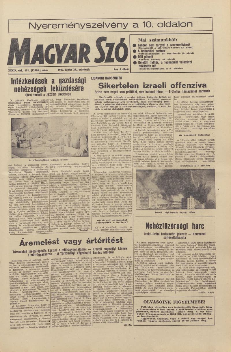 Magyar Szó, 39. évf. 1982. június 24. 171. sz. 1–24. oldal