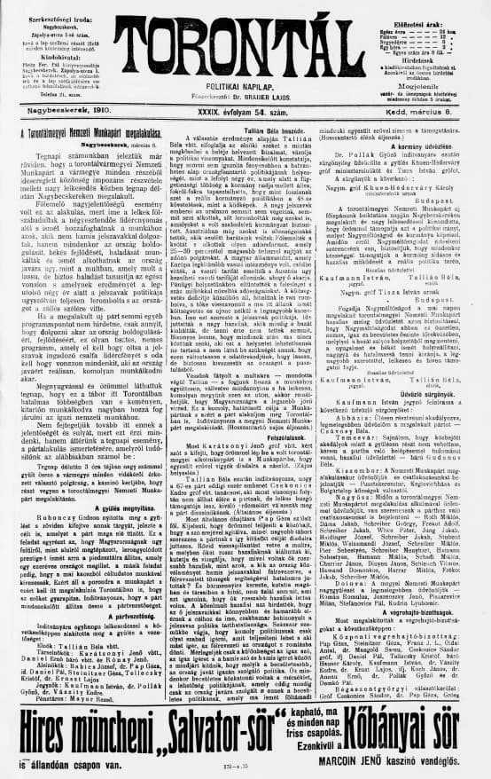 Torontál, 39. évf. 1910. március 8. 54. sz.