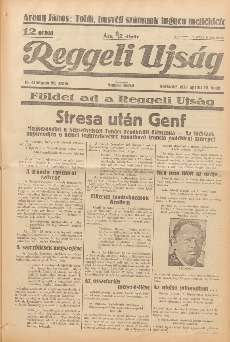 Reggeli Újság, 16. évf. 1935. április 16. 90. sz.