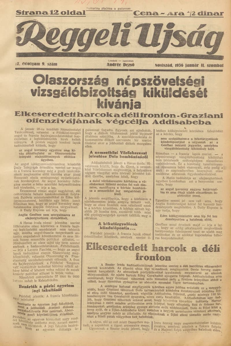 Reggeli Újság, 17. évf. 1936. január 11. 9. sz.